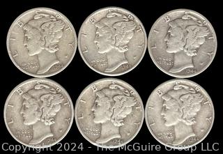 US: (6) Mercury Silver 10 Cent Dime Coins (5) 1944 (1) 1944-S