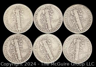 US: (6) Mercury Silver 10 Cent Dime Coins (5) 1944 (1) 1944-S