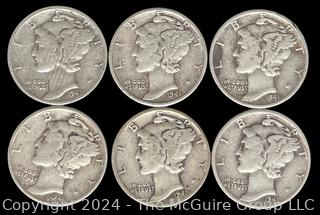 US: (6) Mercury Silver 10 Cent Dime Coins (5) 1941 (1) 1941-D