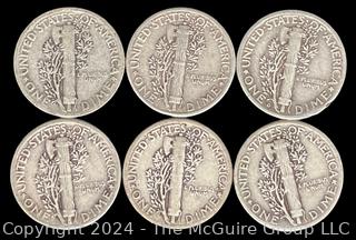 US: (6) Mercury Silver 10 Cent Dime Coins (5) 1941 (1) 1941-D