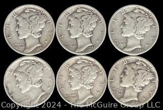 US: (6) Mercury Silver 10 Cent Dime Coins (4) 1942 (1) 1942-D (1) 1942-S