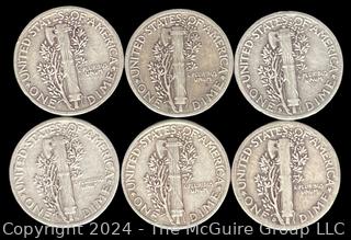 US: (6) Mercury Silver 10 Cent Dime Coins (4) 1942 (1) 1942-D (1) 1942-S