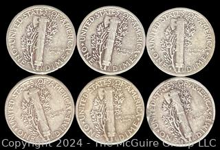 US: (6) Mercury Silver 10 Cent Dime Coins (4) 1945, (2) 1945-S