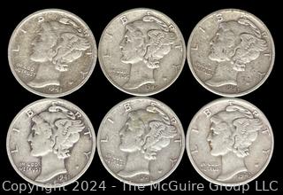 US: (6) Mercury Silver 10 Cent Dime Coins (1) 1941 (1) 1943-S (3) 1943-D (1) 1944