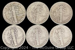 US: (6) Mercury Silver 10 Cent Dime Coins (1) 1941 (1) 1943-S (3) 1943-D (1) 1944