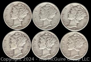 US: (6) Mercury Silver 10 Cent Dime Coins (3) 1939 (1) 1941 (1) 1943-D (1) 1943