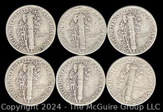 US: (6) Mercury Silver 10 Cent Dime Coins (3) 1939 (1) 1941 (1) 1943-D (1) 1943