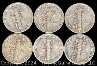 US: (6) Mercury Silver 10 Cent Dime Coins (2) 1942-S (2) 1942-D (2) 1942