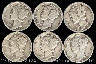 US: (6) Mercury Silver 10 Cent Dime Coins (1) 1924-D (1) 1939-D (2) 1939-S (2) 1939