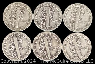 US: (6) Mercury Silver 10 Cent Dime Coins (1) 1924-D (1) 1939-D (2) 1939-S (2) 1939