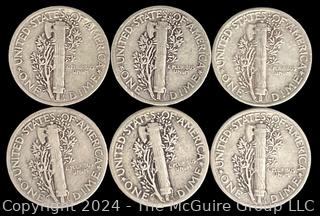 US: (6) Mercury Silver 10 Cent Dime Coins (3) 1941 (3) 1943