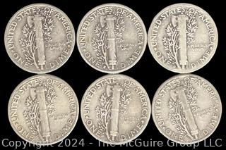 US: (6) Mercury Silver 10 Cent Dime Coins (1) 1941 (1) 1943-S (1) 1943-D (3) 1943