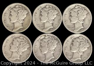 US: (6) Mercury Silver 10 Cent Dime Coins 1938 (need obverse) ?