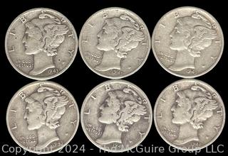 US: (6) Mercury Silver 10 Cent Dime Coins (5) 1943 (1) 1944