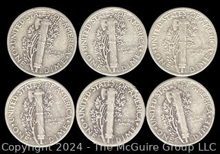 US: (6) Mercury Silver 10 Cent Dime Coins (5) 1943 (1) 1944