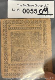 US: 1772 Pennsylvania Colonial Currency One Shilling Samuel Howell Jr. Printed by David Hall and William Sellers 