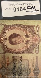 Foreign: 1932 Hungary 50 Pengo Currency Note. Pre WW1