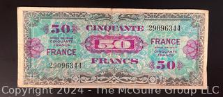 Series 1944 50 Franc French Currency Note 