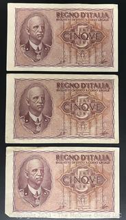 (3) Italian 5 Lire Circulated Bank Notes