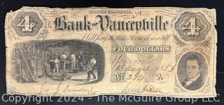 US: 1853 Bank of Yanceyville, North Carolina $4 Circulated Bank Note