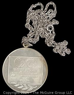 "First Step on The Moon" Silver 1 oz Pendant and Chain by Sculptor Gilroy Roberts