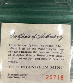 "First Step on The Moon" Silver 1 oz Pendant and Chain by Sculptor Gilroy Roberts