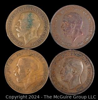 (4) British One Penny Coins 1919 1936 1921 1939