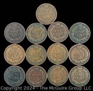 US: (13) Indian Head Pennies 1899 1900 1902 1897 1901 1909 1906 1905 1898 1903 1904 1907 1908