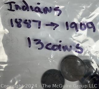 US: (13) Indian Head Pennies 1899 1900 1902 1897 1901 1909 1906 1905 1898 1903 1904 1907 1908