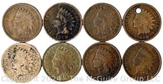 US: (8) Indian Head 1 Cent Coins 1908 1898 1903 1908 1901 1908 1908