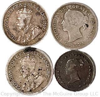 (3) 5 Cent Canadian Silver Coins 1916 1918 1870 & 1838 British Maundy Silver 2 Pence coin