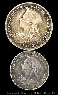 Foreign: 1899 British Silver Shilling and 1893 Six-Pence Coins