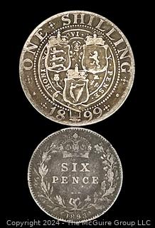 Foreign: 1899 British Silver Shilling and 1893 Six-Pence Coins