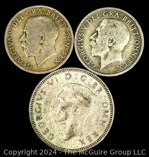 Foreign: 1941 British Shilling and (2) 1922 Six-Pence Coins