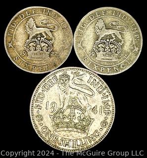 Foreign: 1941 British Shilling and (2) 1922 Six-Pence Coins