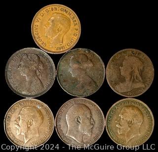 Foreign: (7) British Half-Penny Coins 1890 1921 1907 1916 1942 1880 1900