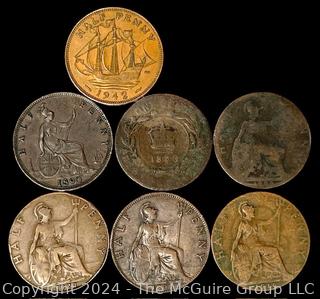 Foreign: (7) British Half-Penny Coins 1890 1921 1907 1916 1942 1880 1900