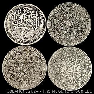 Foreign: (3) Moroccan 1 Franc Coins and 1916 5 Piastres Coin