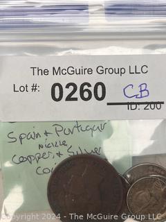 Foreign: (5) Spanish and Portugese Copper and Silver Coins