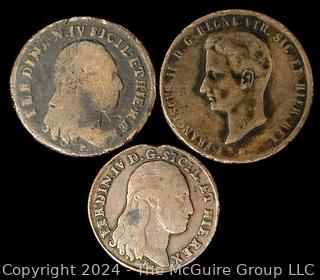 Foreign: Italian States (3) Large Copper Coins 1797 8 Tornesi 1801 6 Tornesi and 1859 10 Tornesi