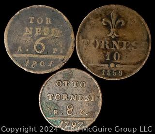 Foreign: Italian States (3) Large Copper Coins 1797 8 Tornesi 1801 6 Tornesi and 1859 10 Tornesi