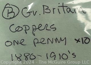 Foreign: (10) British Copper Pennies 1913 1887 186_ 1910 1861 1867 1895 1916 1916 1921