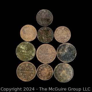 Foreign: (10) Italian Coins circa 1860's: (5) 5 Centesimi (5) 10 Centesimi