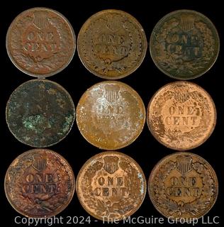 US: (9) Indian Head Penny Coins Including 1893 1905 1888 1901 1902 1904 1904