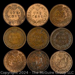 US: (9) Indian Head Penny Coins Including 1903 1904 1901 1898 1887 1905 1906