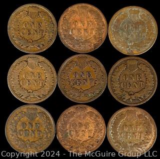 US: (9) Indian Head Penny Coins Including 1903 1880 1906 1906 1907 1900 1882