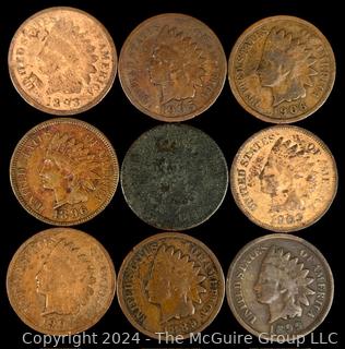 US: (9) Indian Head Penny Coins Including 1893 1905 1906 1896 1903 1900 1889 1899