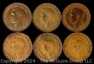 Foreign: (6) British Half-Pennies 1943 1943 1943 1944 1944 1945