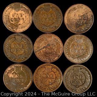 US: (9) Indian Head Penny Coins 1902 1907-D 1901 1898 1883 1901 1897 1902 1903