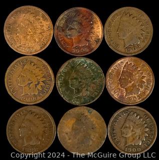 US: (9) Indian Head Penny Coins Including 1909 1901 1902 1906 1903 1888 1900